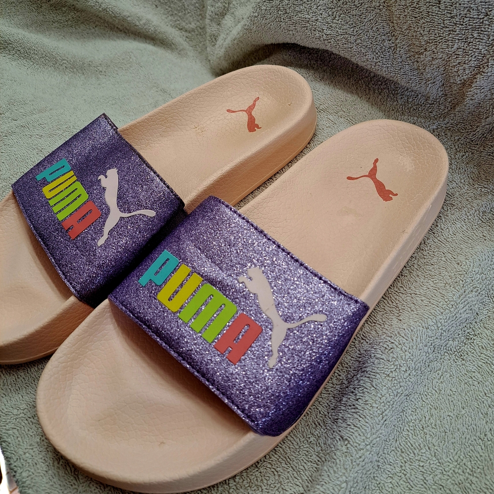 Puma Sparkly Purple Slides with Logo W9 / m7